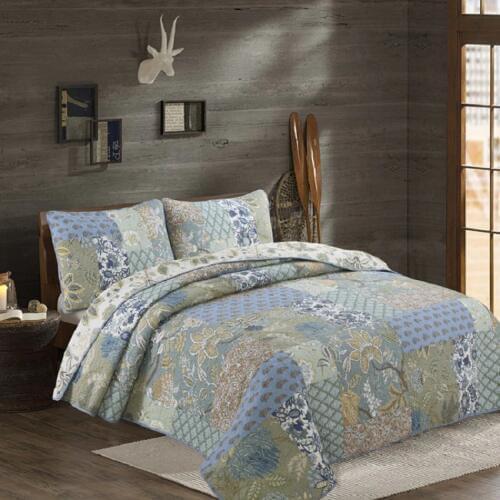 CHAUSU Print Cotton Quilt Set 3PCS Quilted Bedspreads For Double Bed Quilts Patchwork Bed Cover Pillowcase King Coverlet Set