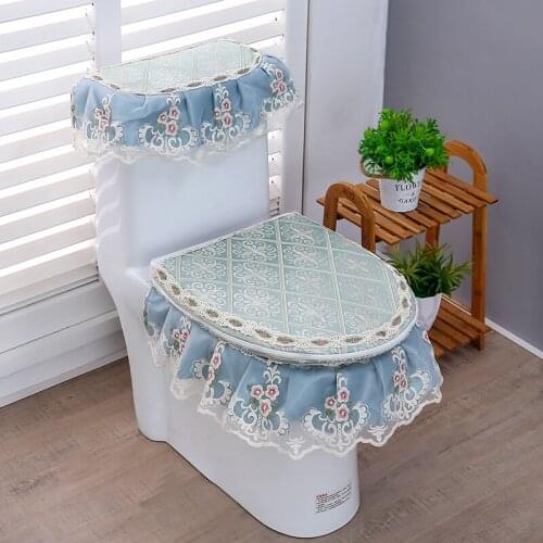 Four seasons pleuche three-piece toilet lace fabric pull chain purpose ring high-grade toilet mat cushion cover