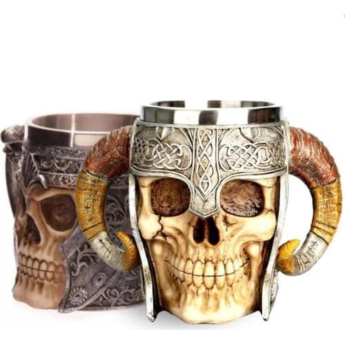 Maimon Creative 3D Skull Knight Or Skull Horn Mug Stainless Steel Mug Coffee Tea Water Drinking Cup 450ml