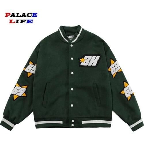 Bomber Jackets Men Towel Star Letter Embroidery Baseball Jacket Couple Streetwear Hip Hop Fashion Harajuku Loose Coats Unisex