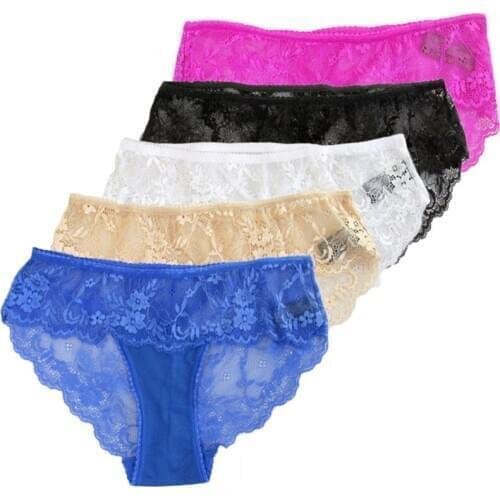 L-3XL Women Lace Panties Sexy Seamless Briefs Ultra-Thin Transparent Flower Embroidered Patterned briefs for women