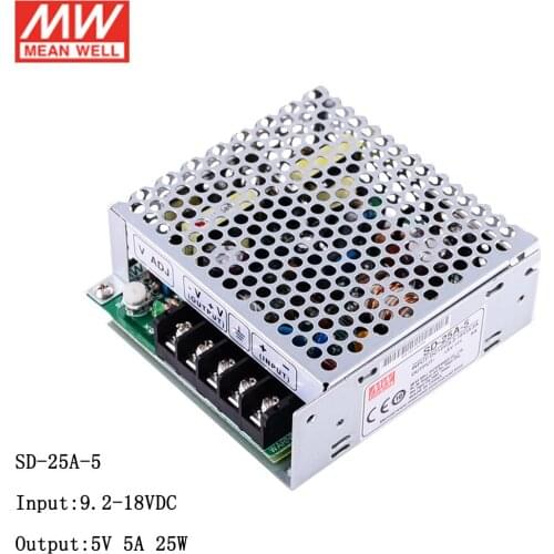 MEAN WELL SD-25A-5 9.2~18V DC to 5V DC 25W DC-DC Converter Enclosed type Switching Power Supply 12V to 5V 5A Converter
