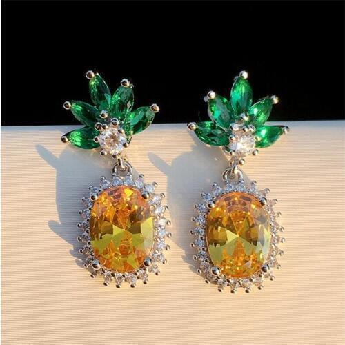 Rulalei Sweet Lovely Fashion Jewelry 925 Sterling Silver Party Cubic Zircon Women Student Laurie pineapple Drop Earrings Gift
