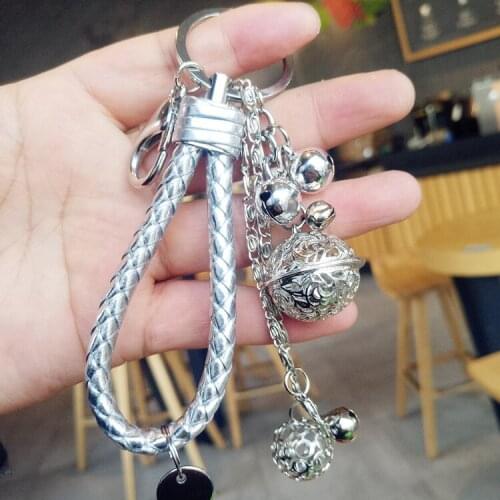 Cute Metal Bell , Rabbit, Lucky Cat, Bear, Clover Keychain Chains for Car Women Leather Rope Key Chain Accessories Jewelry Charm