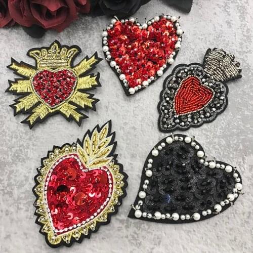 Fashion Crown Love Rhinestone Beads Patches Sew on Heart-Shaped Applique Clothes Shoes Bags Decoration Patch DIY