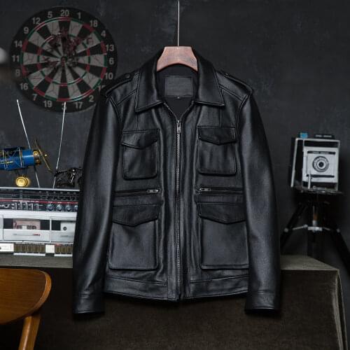 Mens Leather Jacket 100% Real Cowhide Men Genuine Leather Coat Male Skin Clothing Asian Size S-5XL Wholesale Drop Shipping