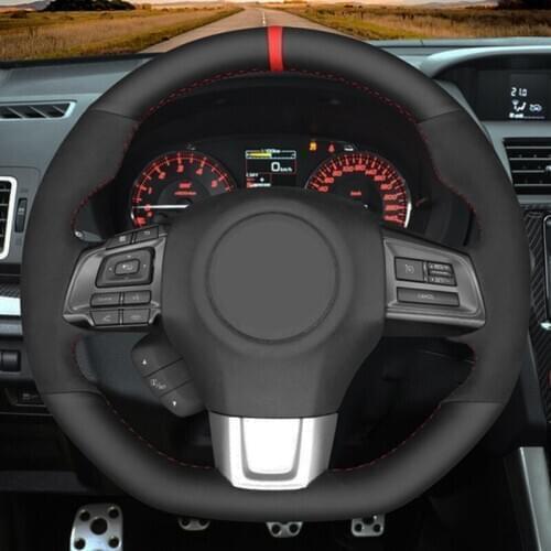 Soft Black Genuine Leather Suede Hand-Stitched Car Steering Wheel Cover For Subaru WRX (STI) Levorg 2015 2016 2017 2018 2019