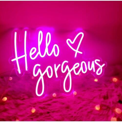 OHANEONK Custom Made Neon Sign of Hello Gorgeous Heart LED Lights for Wall Party Wedding Shop Restaurant Birthday Decoration