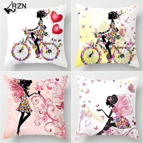 New polyester printed pillowcase flower fairy butterfly girl sofa pillow car chair cushion cover pillow covers window pad soft
