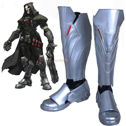 OW Reaper Shoes Cosplay OW Hero Reaper Cosplay Shoes Silver Boots Custom Made Custom Made Any Size