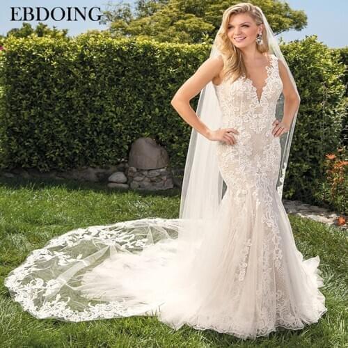 Charming Wedding Dress Mermaid Lace V-neck Neckline Court Train Vestidos De Novia Bride Dress Plus Size Wedding Gowns