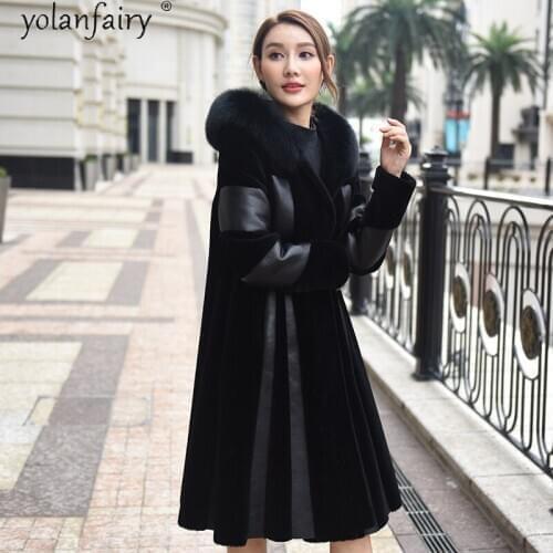 Real Fur Coat Female Hooded Winter Coats Women 2020 Sheepskin Leather Jacket Fox Fur Collar Plus Size Mujeres Abrigos Pph1550