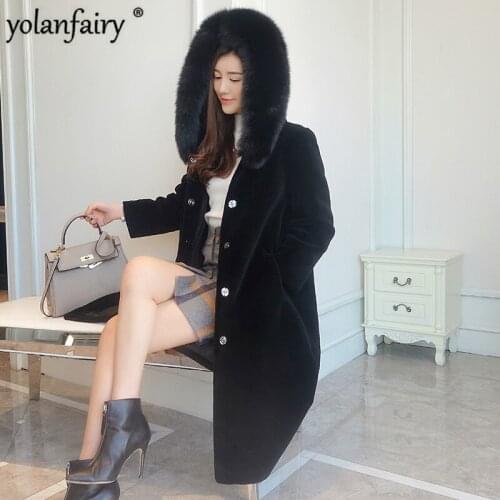 Real Fur Coat Women Sheep Shearling Coat Winter Warm Lamb Fur Jacket Woolen Overcoat Abrigos Mujer Invierno 2020 R15Y2796 YY598