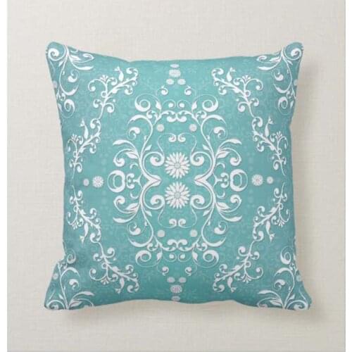 Personalized Aqua Teal and White Floral Damask Throw Pillow Zipper Home Sofa Christmas Decorative Throw Pillow Cover Cushion Cas