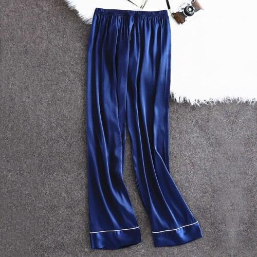 Spring and Autumn Couples Pajama Pants Imitation Silk Pure Color Elastic Waist Trousers Casual Loose Thin Home Pants