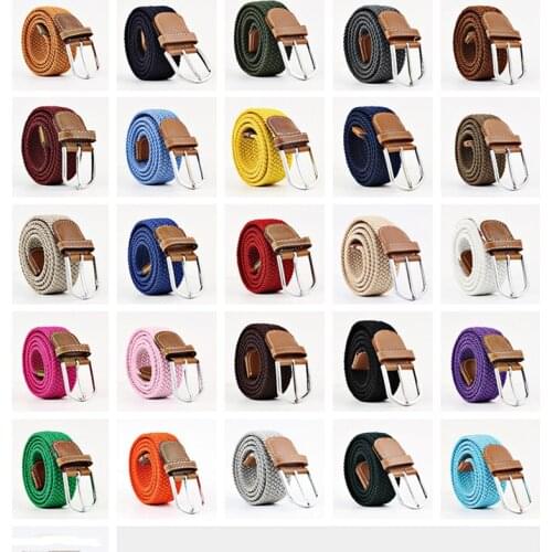 1 Pcs 2021 New Fashion Women Men Elastic Knitting Waistband Metal Needle Buckle Non-porous Elastic Belt With Bright Alloy Buckle