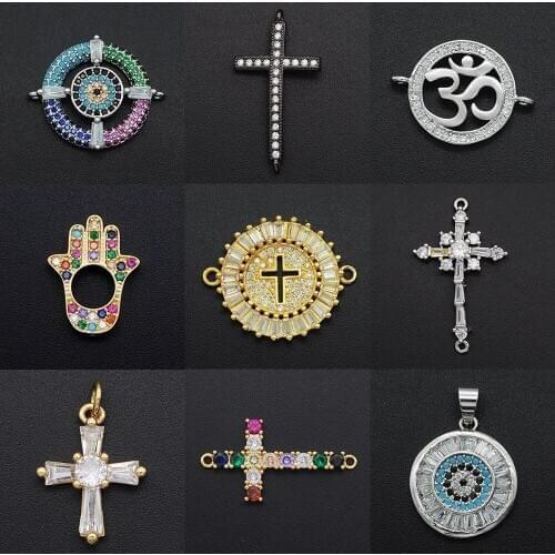Gorgeous Diy Evil Eye CZ Charms Wholesale Cross Yoga Necklace Pendant Zircon Hamsa Hand Connector For Jewelry Bracelet Making