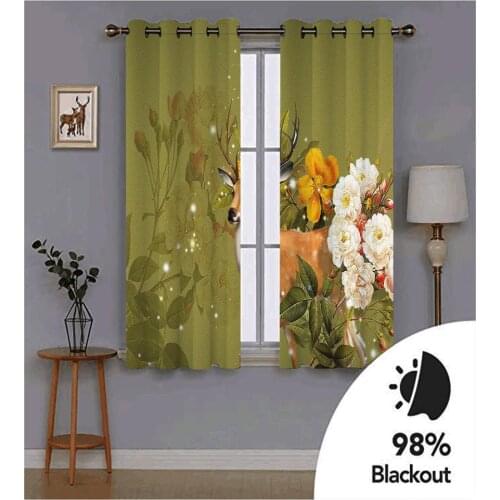 Customized size Luxury Blackout green flower curtains Thick shading soundproof windproof curtain