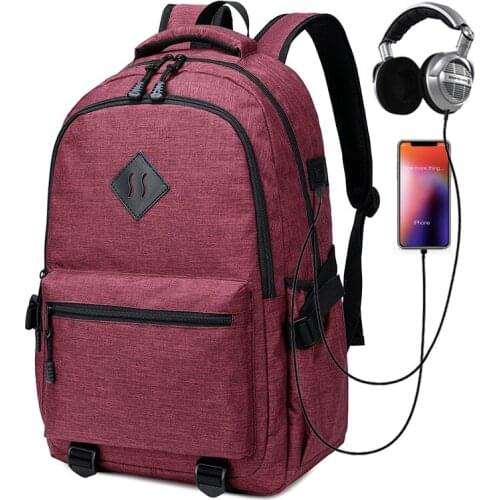 USB port and Headphone Hole Backpack Men Middle College Students Backpacks School Bag for Teenagers Girls Boys Bookbag