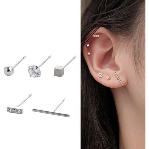 5pcs/lot 925 sterling silver tiny stud earrings fashion ear stud piercing jewelry for women