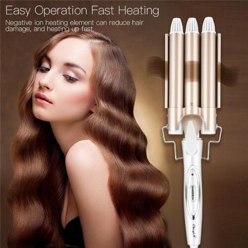 110-220V Professional Hair Curling Iron Wand Ceramic Triple Barrel Hair Curler Waver Large Wave Perm Splint Styling Tools 45
