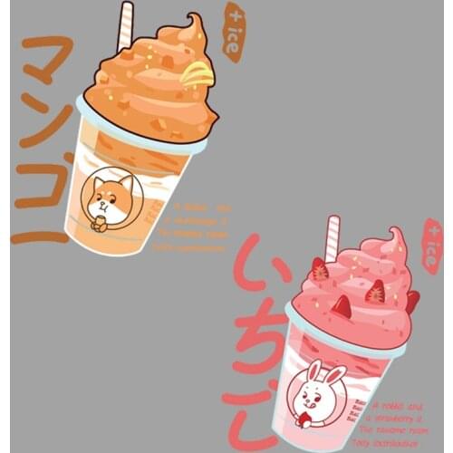 Cute Juice Drink Ironing on Heat Transfer Printed Patches Stickers for Clothes T-shirts Washable DIY Cat Patches Appliques