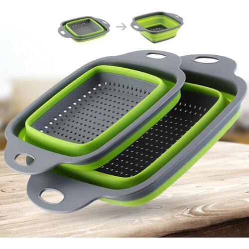 Foldable Strainer Basket Collapsible Colander Sets Square Shape Fruit Vegetable Washing Drainer Kitchen Baskets