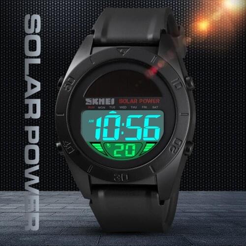 SKMEI Creative Men Sport Watch Solar Power Watch LED display Chrono Wristwatch Calendar 2 time Alarm Waterproof Electronic Clock