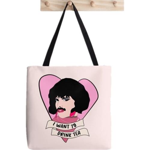 Shopper Freddie Mercury I Want To Drink Tea Printed Tote Bag women Harajuku shopper handbag girl shopping bag Lady Canvas Bag