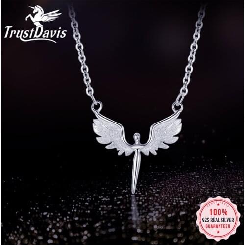 2020 Womens Fashion Necklace100% 925 Sterling Silver Pendant Angel Wings Birthday Wish Gfit Necklace Cute Girls Lady DS2703