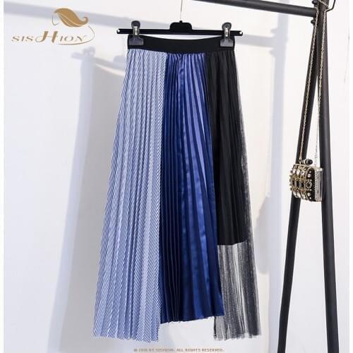 SISHION Plus size women mesh splicing skirt 2021 ladies new high waist pleated summer skirt SP1081