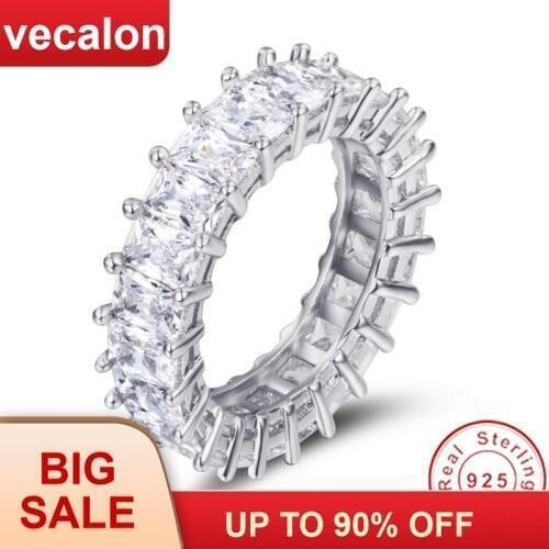 Vecalon Handmade Wedding Bands Ring 925 Sterling Silver Princess cut 5A Zircon Sona Cz Engagement rings for women Finger Jewelry