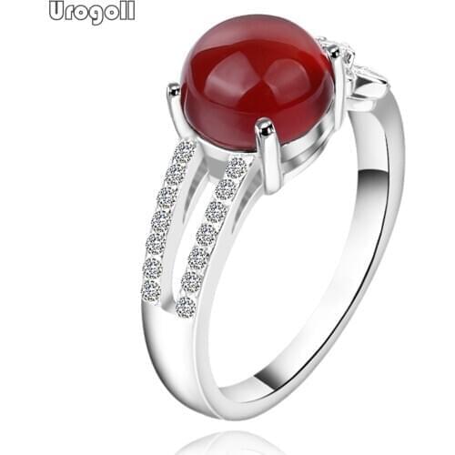 Pure 925 Sterling Silver Jewelry Luxury Red Agate Cubic Zirconia Ring For Women/Girl Engagement Anniversary Silver 925 Jewelry