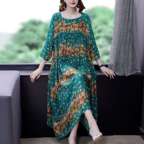 2021 Summer Boho Floral Mulberry Silk Maxi Dress Women Vintage Chiffon 4XL Plus Size Casual Dress Elegant Bodycon Party Vestidos