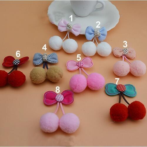 10Pcs/lot 5*6.8cm pompom ball cherry appliques for Clothes hat shoes gift bag decoration