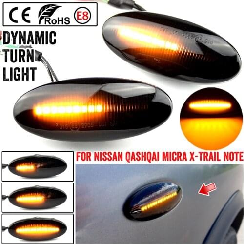 2 pieces Dynamic LED Turn Signal Lights For Nissan Qashqai Dualis Juke Micra March Micra Note X-Trail Side Marker Amber Lights