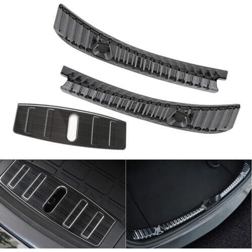 2Pcs Rear Trunk Bumper Frunk Bumper Protector Guard Stainless Steel Black Titanium Alloy for Tesla Model 3