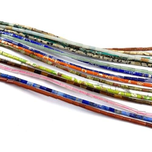 94pcs Natural Stone Beads Semi-precious Stones Cylindrical for Jewelry Making Necklace Bracelet Accessories Size 2x2x4mm