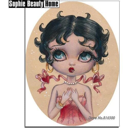 5D Diy Diamond Painting Cartoon Big Eye Girl Diamond Embroidery Pattern Rhinestones Full Diamond Mosaic Home Decor Gift 187327