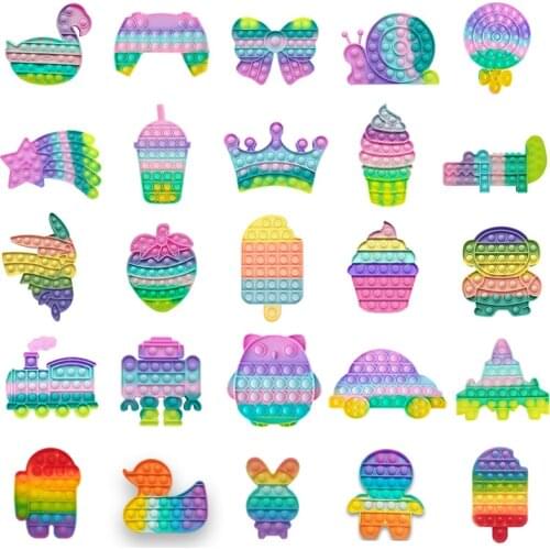 Stress Relief Fidget Toys Square Antistress Squishies Push Bubble Rainbow Popins Squishy Pops Reliver Stress Adults Autism Toys