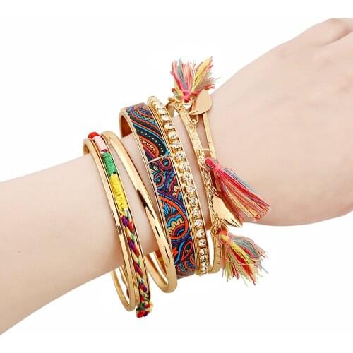 Bohemian multi-layer bracelet and bracelet womens tassels and colored crystal jewelry
