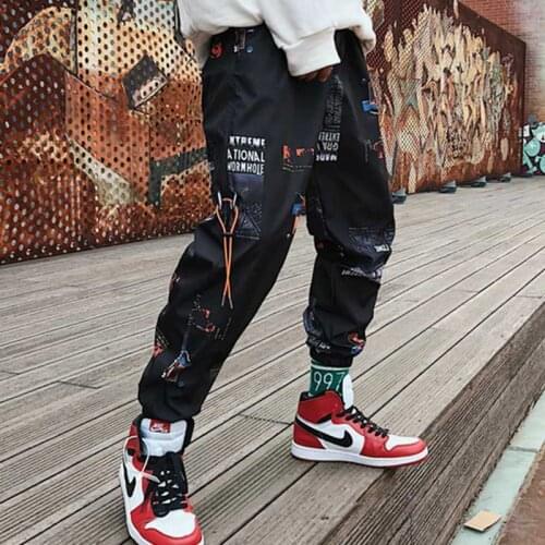 Hip Hop Pants Men Loose Joggers Print Streetwear Harem Pants Clothes Ankle Length N36