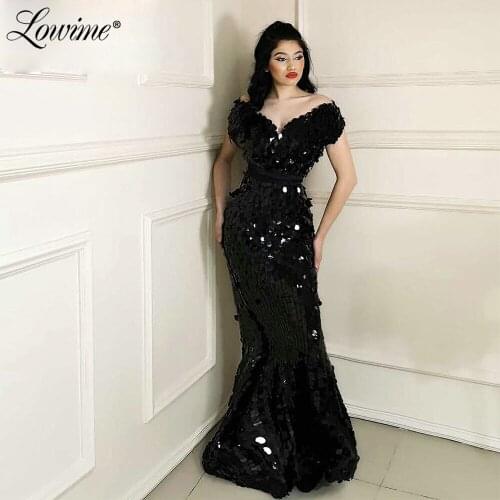 Black Evening Dresses Robe De Soirée Long Mermaid Sequins V Neck Dubai Party Gowns For Weddings 2021 Customized Prom Dresses