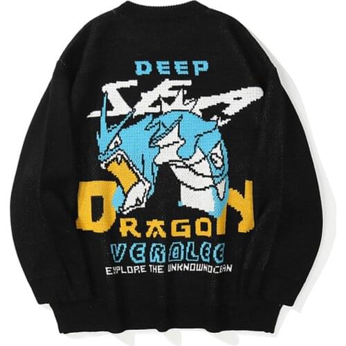Hip Hop Sweaters Men Winter Jumpers Knitted Clothes Fashion Funny Cartoon Monster Pattern Casual Oversize Pullover Female Cotton