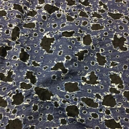 GLace 1Y/lot blue Shredded denim cotton sewing fabric for dress cloth accessories TX1335