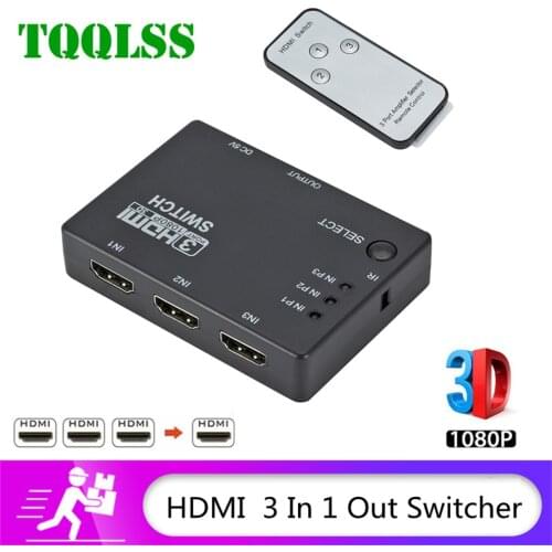TQQLSS HDMI Splitter 3 In 1 Out Switcher 3 Port Hub Box Auto Switch 3x1 1080p HD 1.4 With Remote Control for HDTV XBOX360 PS3