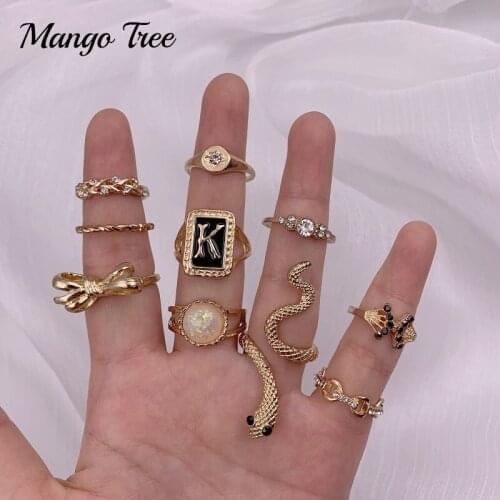 20Pcs/Lot Fashion Retro Gold-plated Rings for Women Free to Match Butterfly Crown Geometric Heart Ring Mix Styles
