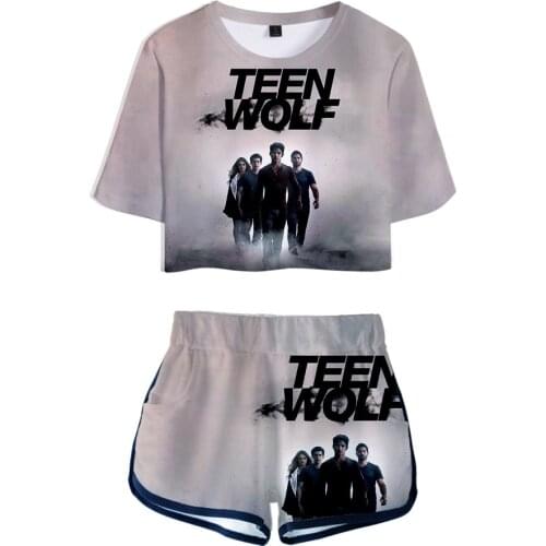 Teen Wolf Science Fiction 3D Custom Tracksuit Women Two Piece Set Summer Short Sleeve Crop Top + Shorts Girls Casual Streetwear