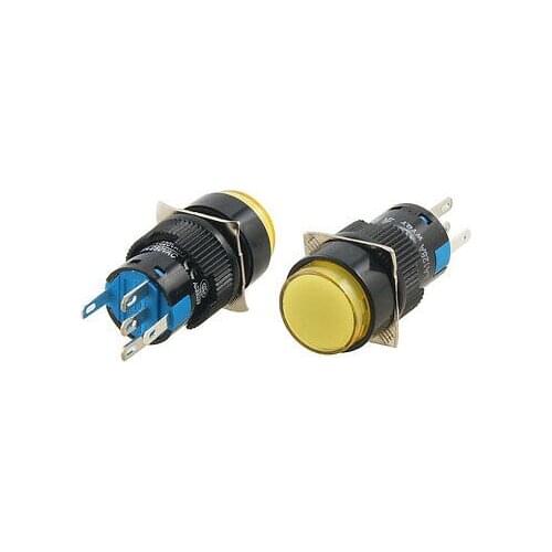 Momentary 1NO 1NC AC 220V Yellow Neon Light AC 250V 5A Push Button Switch
