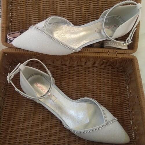 Fashion Glitter Wedding Flats For Bride Pointed Toe Elegant Party Womens Shoes Ankle Strap Crystals Ballerinas Casual Flats